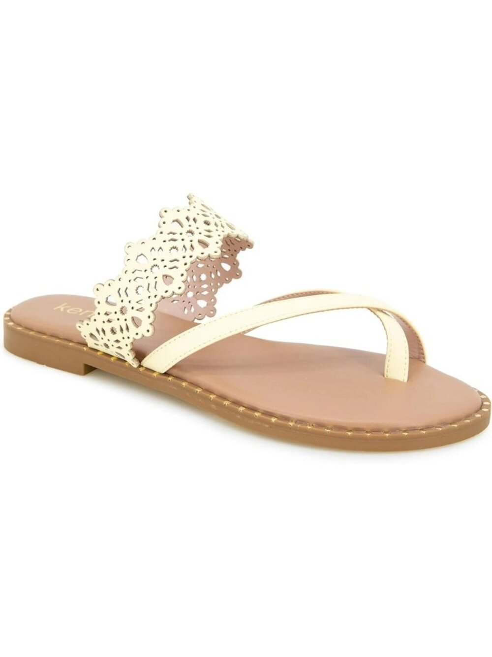 Kensie Masha-B Size 9 Sandals Slip-On Laser-Cut Studded Soft Yellow Faux Leather